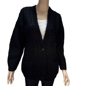 Limited Express Vintage V-Neck Cable Knit Cardigan Sweater Size M Black Mohair